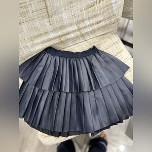 Pleated Navy Faux-Leather Tiered Mini Skirt - Brand:MAYORAL